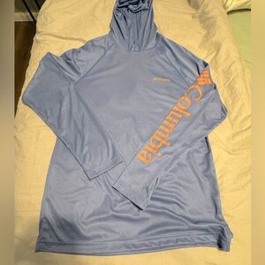 Men’s Columbia PFG Omni-Shade Heather Blue Orange Long Sleeve Hoodie Small New